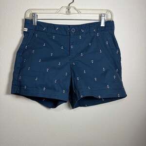 Magellan Outdoors Navy Blue Anchor Print Chino Shorts Womens Size 2 Nautical